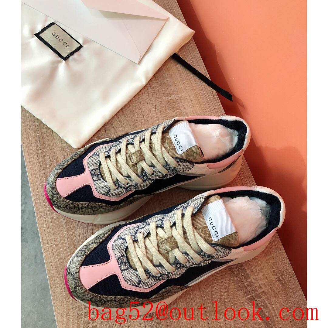 gucci rhyton cream blue pink tri-color leather for women and men couples sneakers shoes