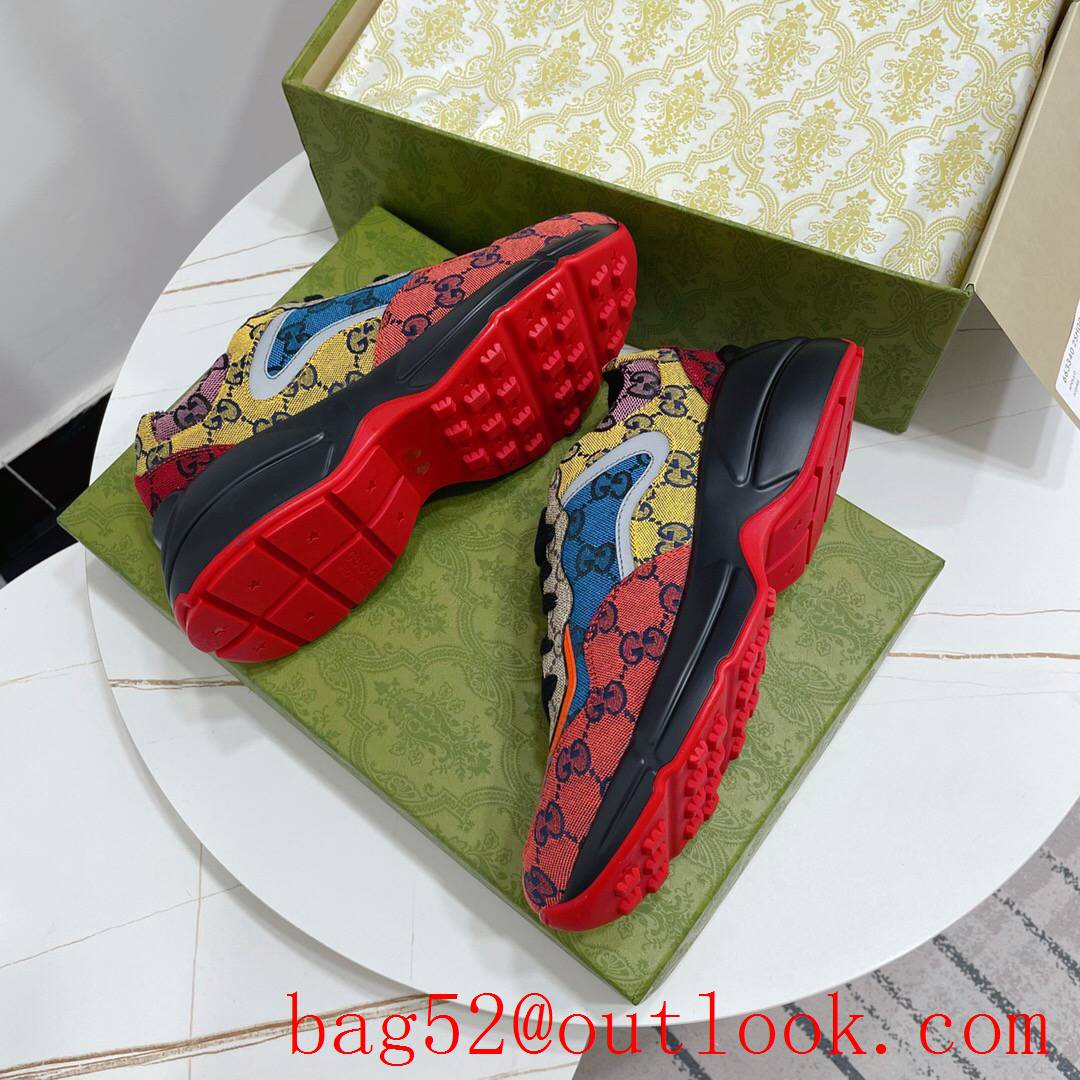 gucci rhyton rainbow black red green tri-color tennis 1977 leather for women and men couples sneakers shoes