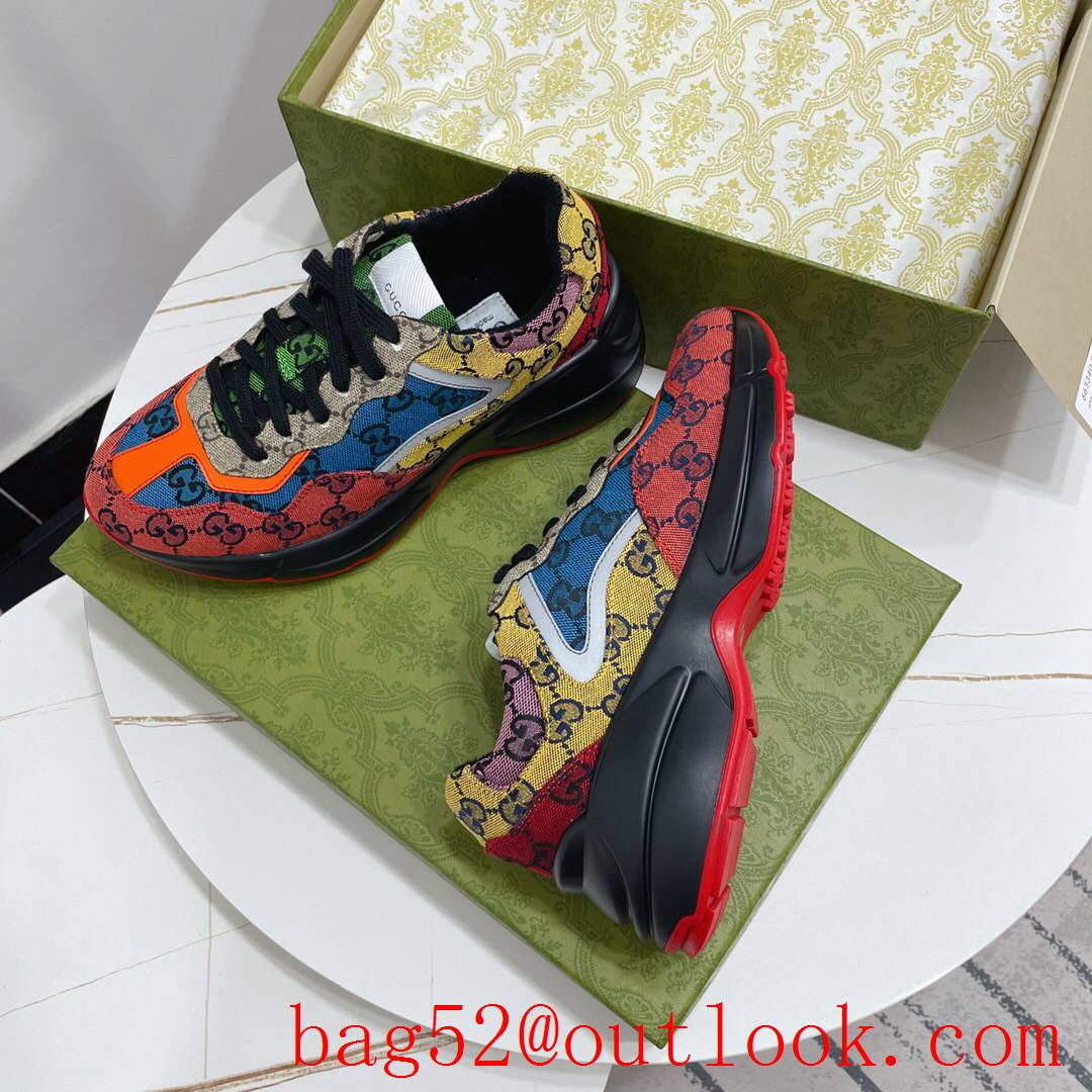 gucci rhyton rainbow black red green tri-color tennis 1977 leather for women and men couples sneakers shoes