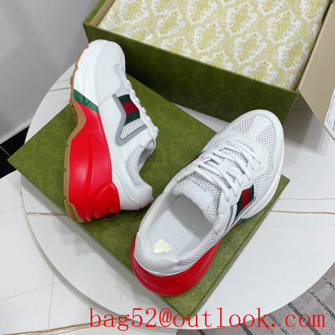 gucci rhyton red with cream leather for women and men couples sneakers shoes