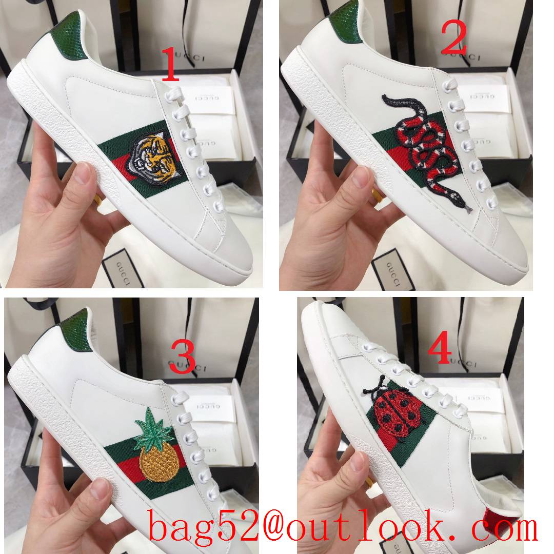 gucci ace classic Mascot women and men couples leather flat sneakers white shoes 6 colors