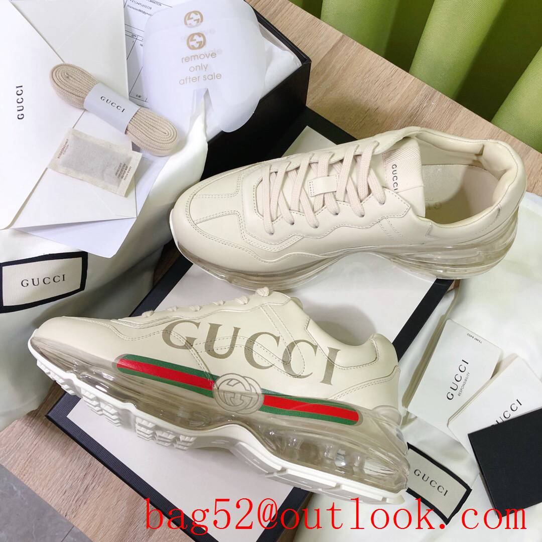 gucci rhyton cream logo with air cushion leather for women and men couples sneakers shoes