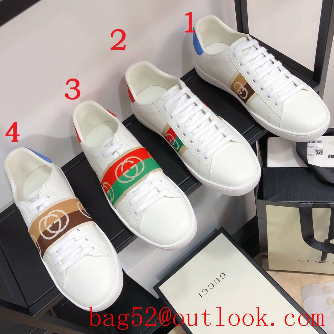 gucci ace classic new women and men couples leather flat sneakers shoes 4 colors