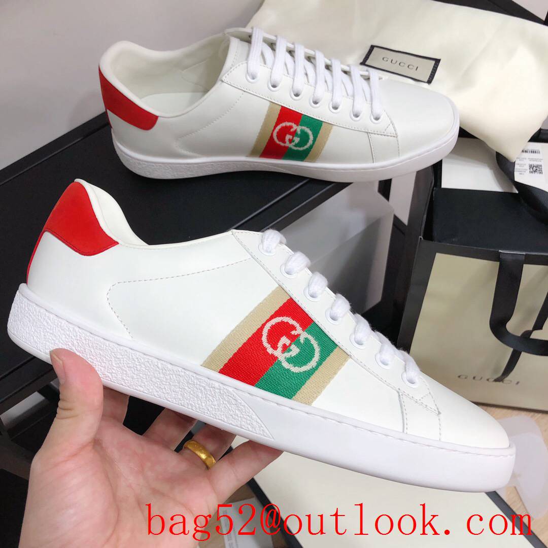 gucci ace classic new women and men couples leather flat sneakers shoes 4 colors