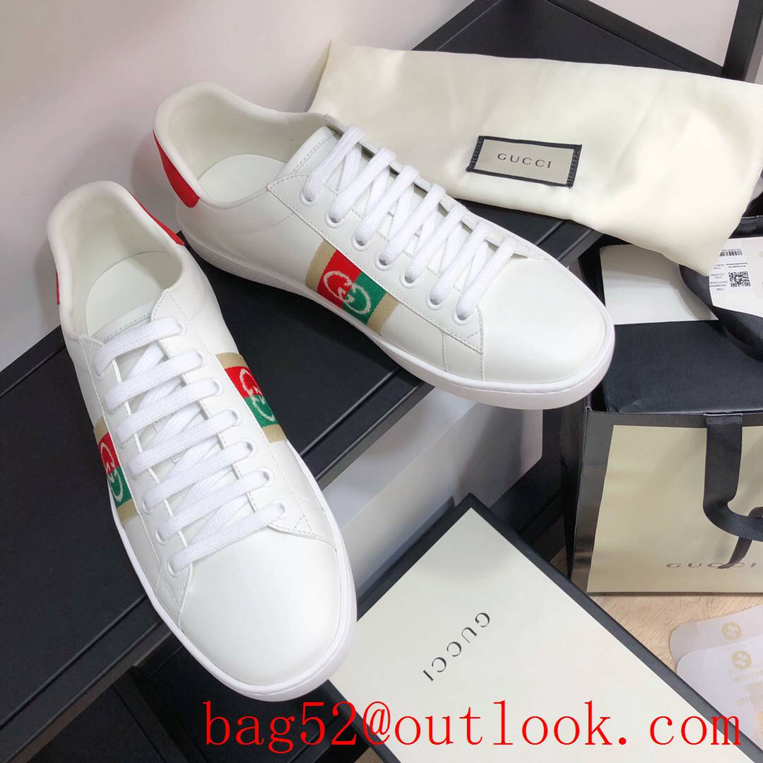 gucci ace classic new women and men couples leather flat sneakers shoes 4 colors