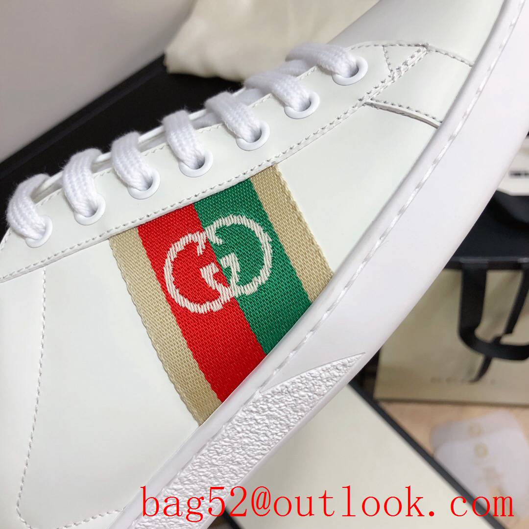 gucci ace classic new women and men couples leather flat sneakers shoes 4 colors