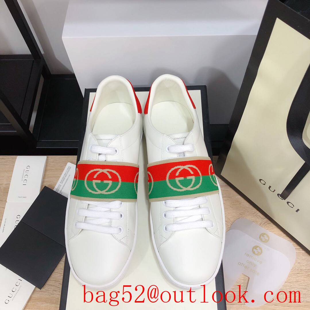 gucci ace classic new women and men couples leather flat sneakers shoes 4 colors