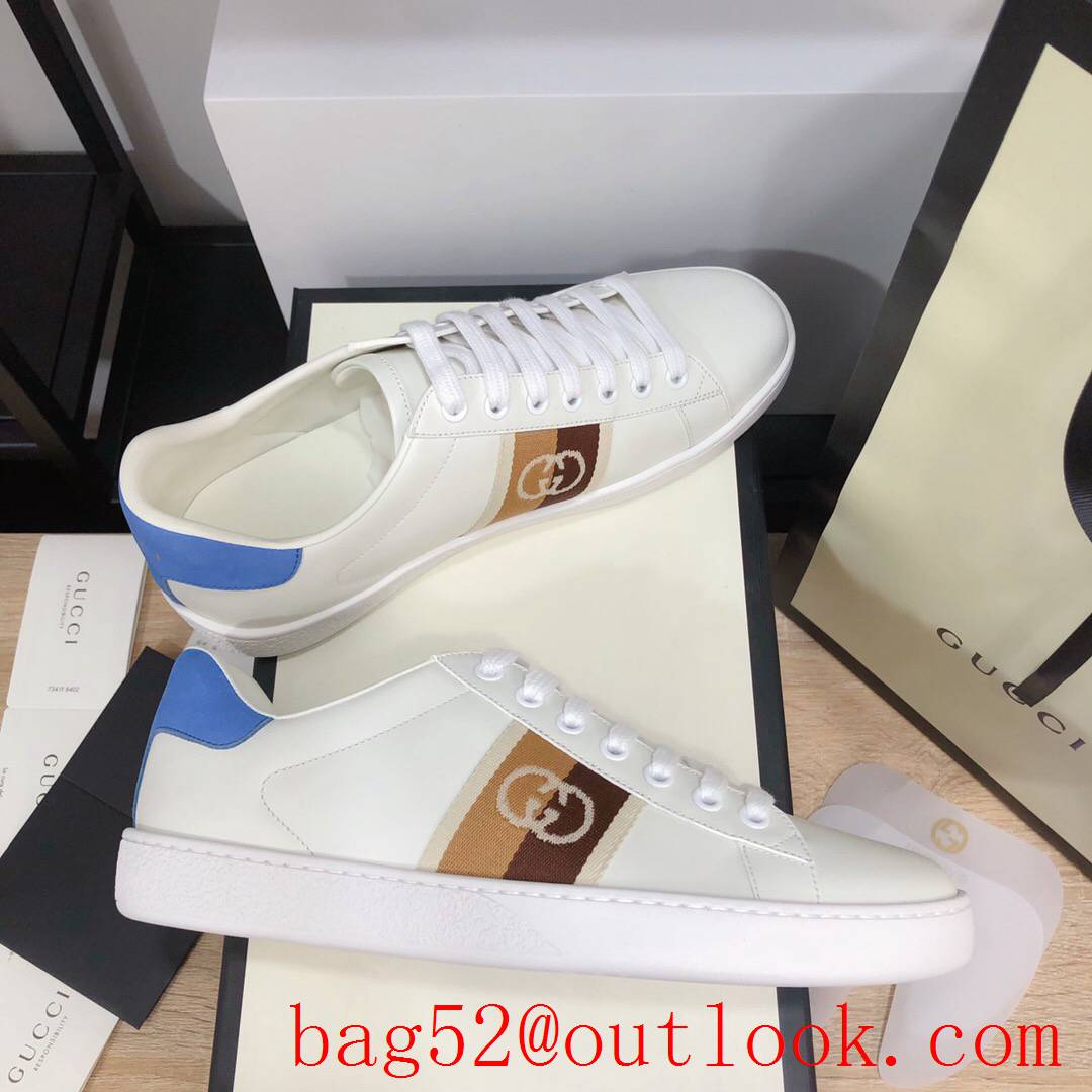 gucci ace classic new women and men couples leather flat sneakers shoes 4 colors