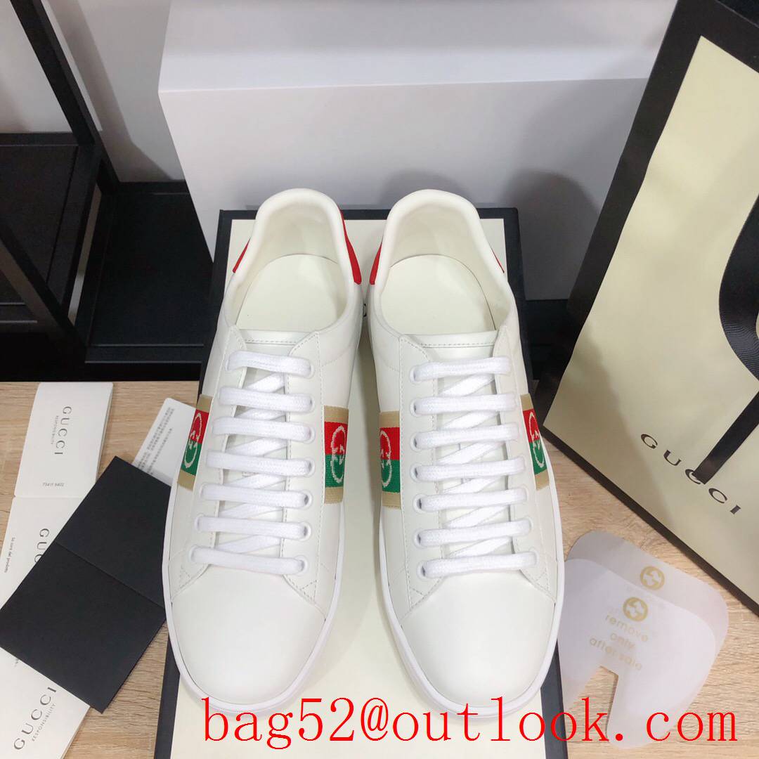 gucci ace classic new women and men couples leather flat sneakers shoes 4 colors