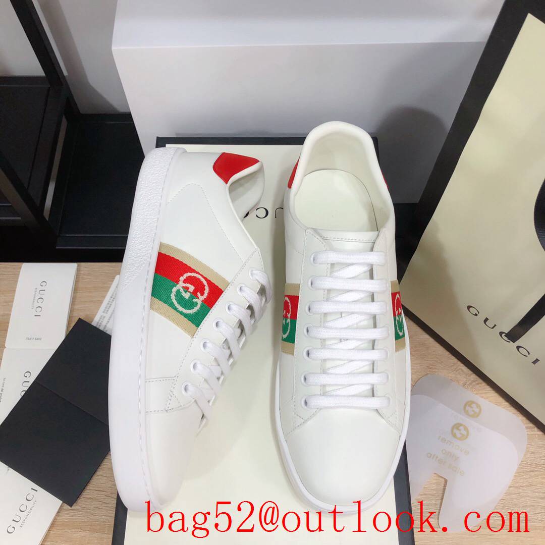 gucci ace classic new women and men couples leather flat sneakers shoes 4 colors