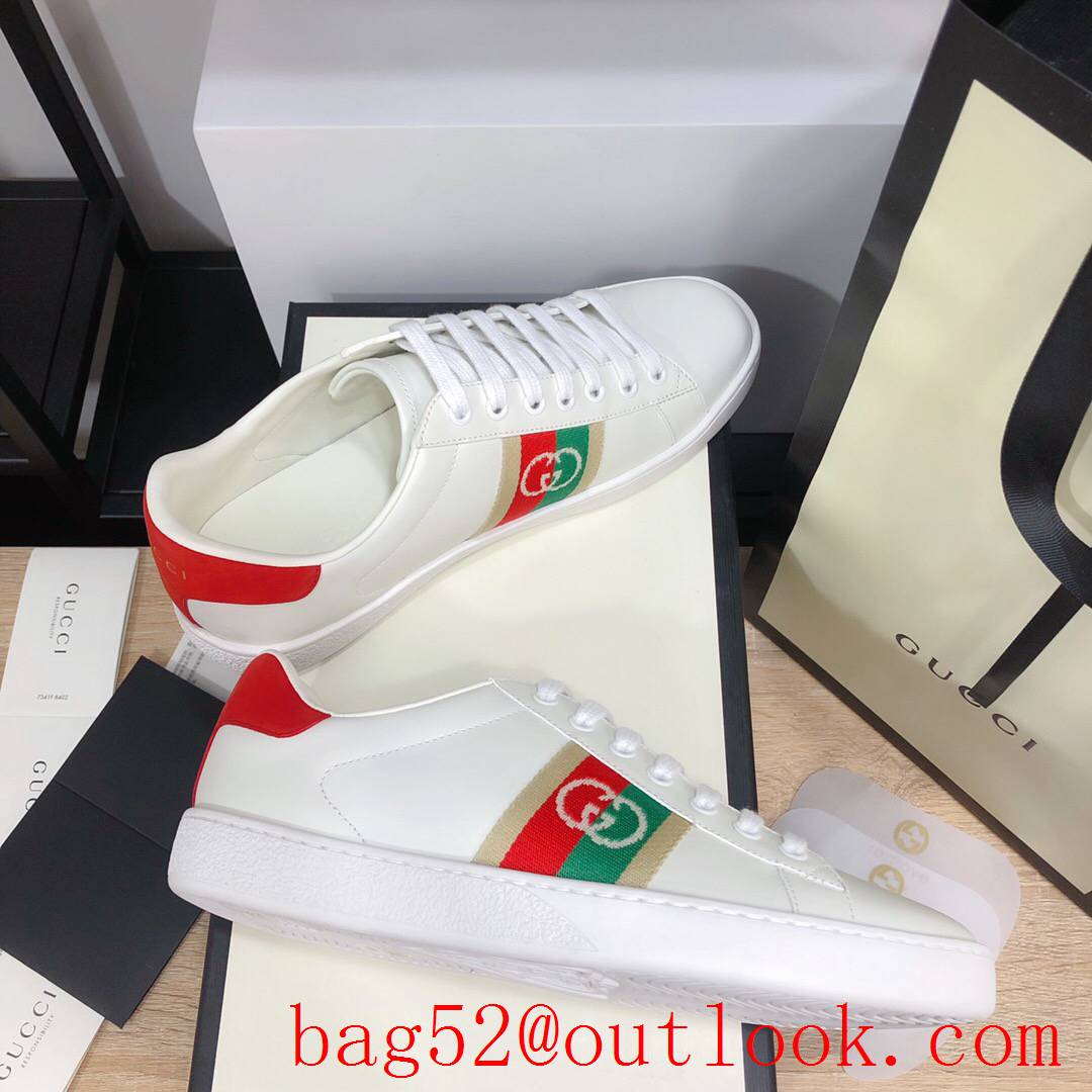 gucci ace classic new women and men couples leather flat sneakers shoes 4 colors