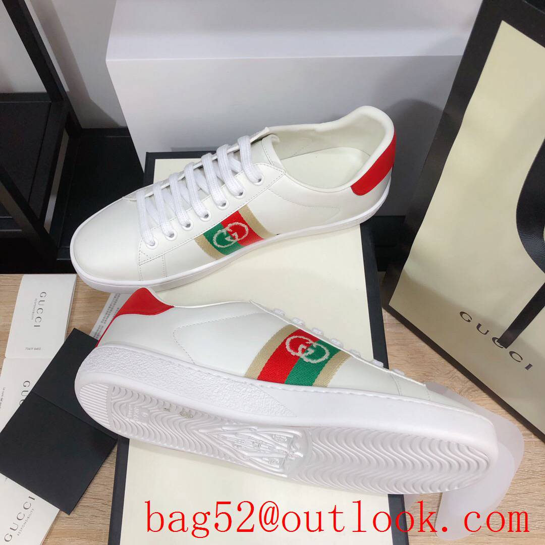 gucci ace classic new women and men couples leather flat sneakers shoes 4 colors