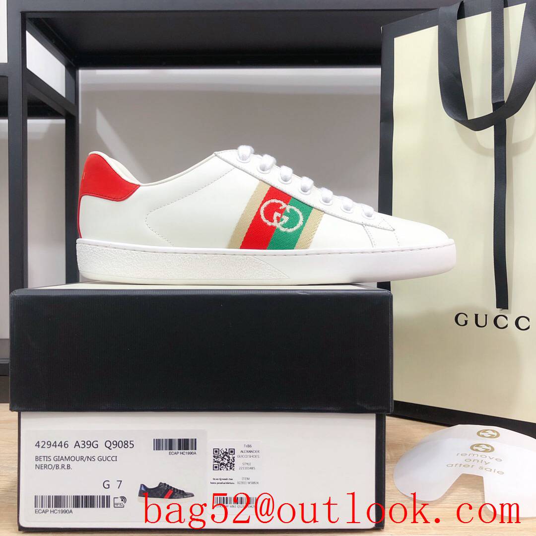 gucci ace classic new women and men couples leather flat sneakers shoes 4 colors