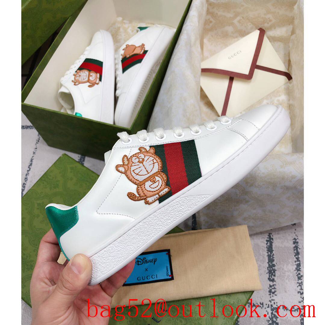 gucci ace disney women and men couples leather flat sneakers white shoes