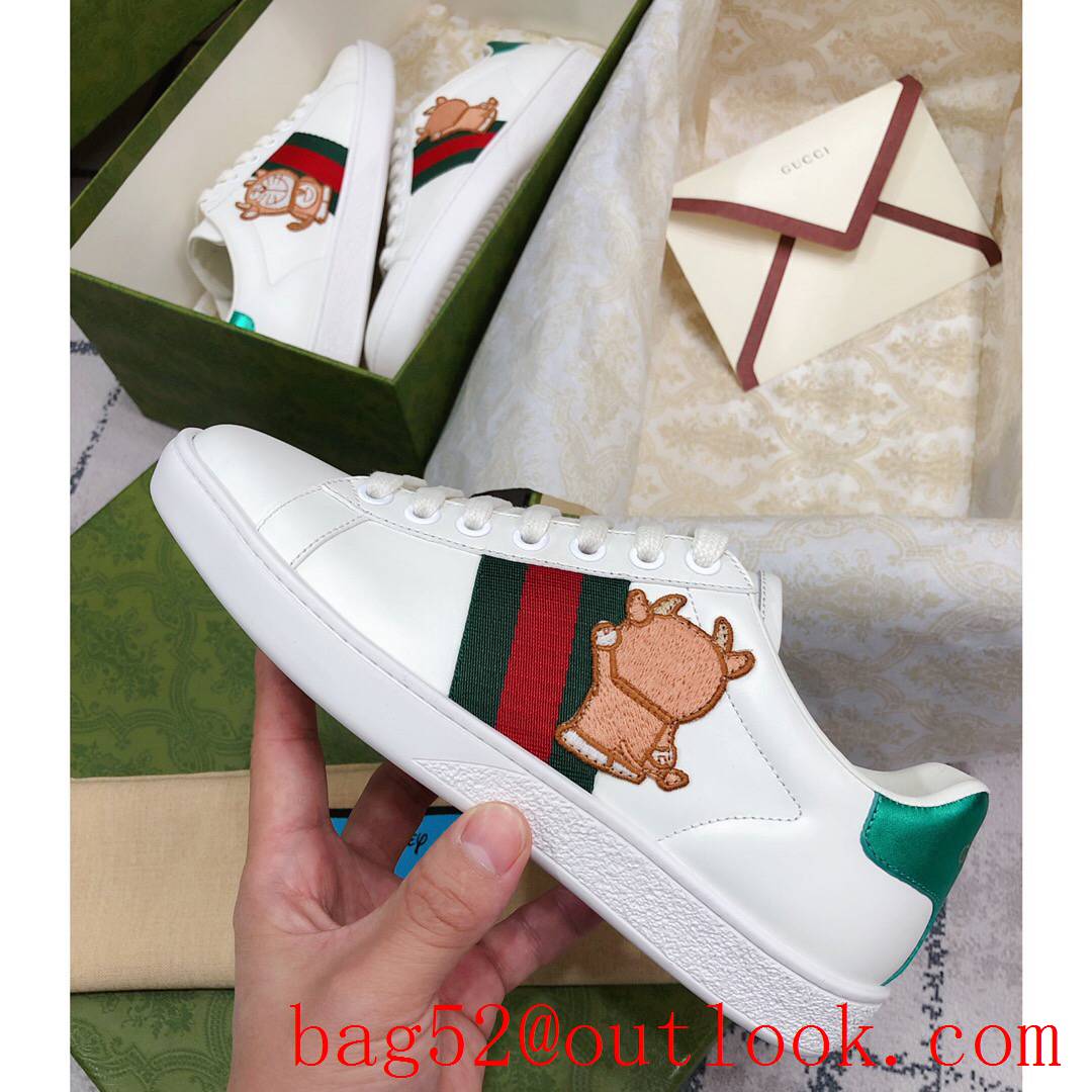 gucci ace disney women and men couples leather flat sneakers white shoes