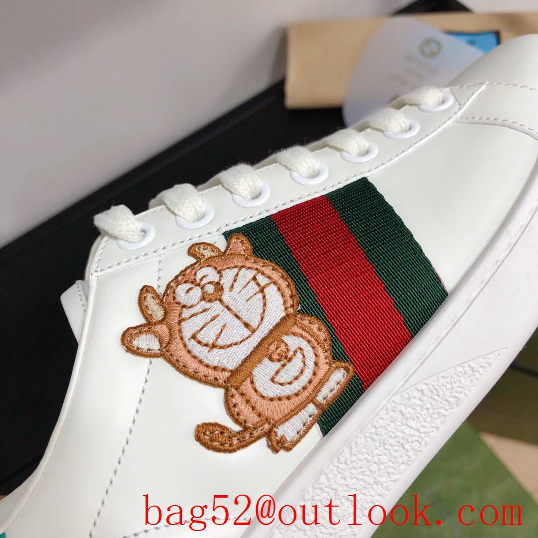 gucci ace disney women and men couples leather flat sneakers white shoes