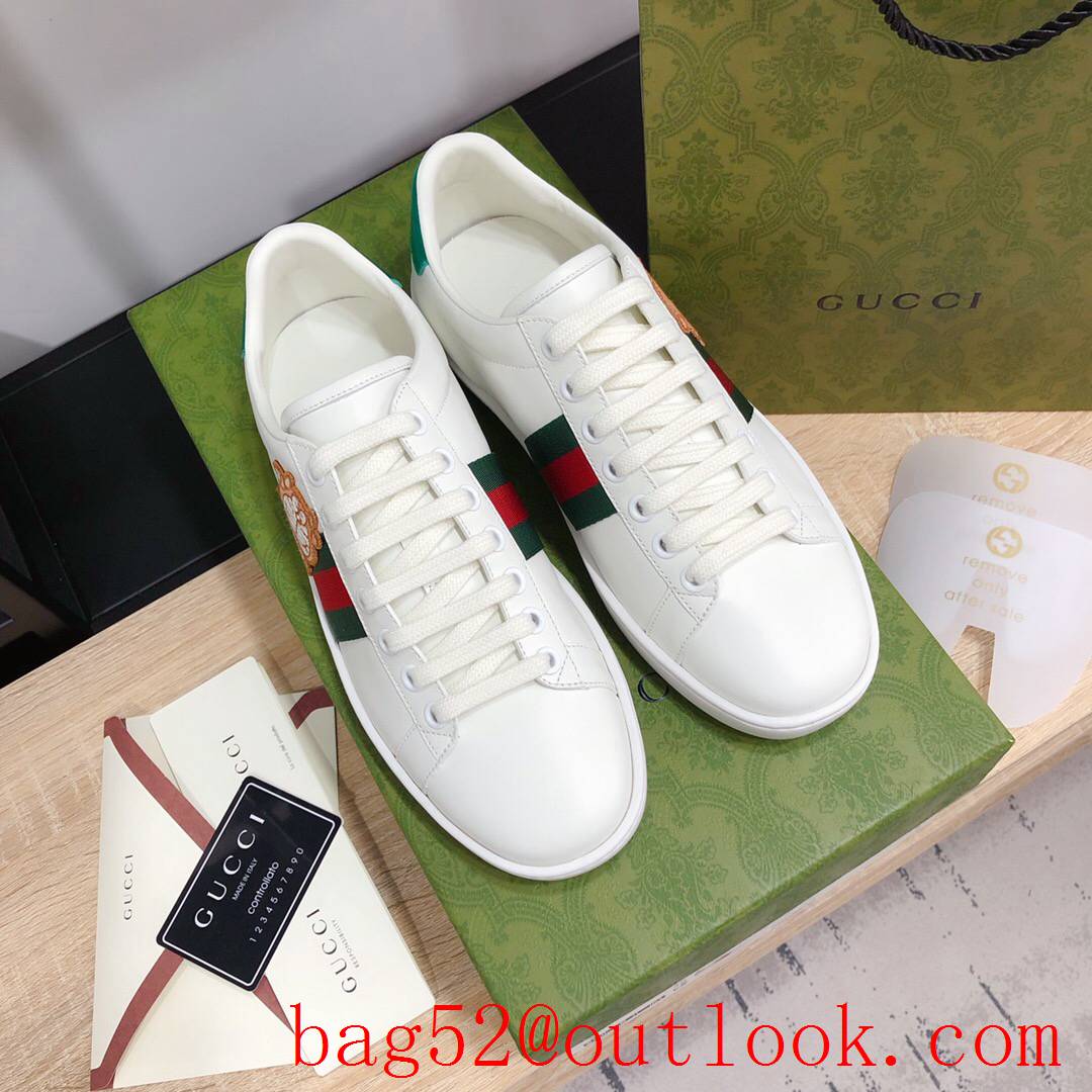 gucci ace disney women and men couples leather flat sneakers white shoes