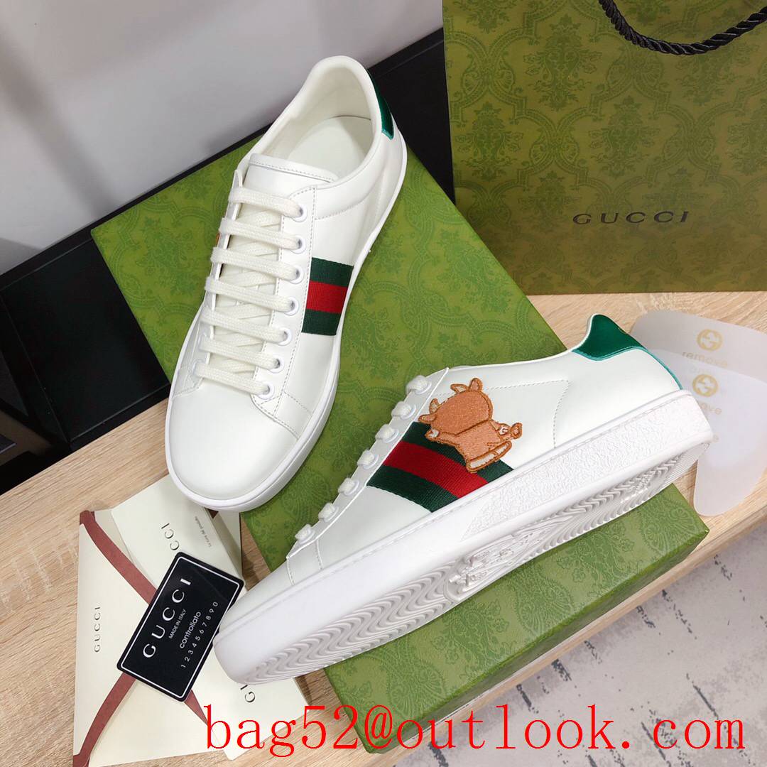 gucci ace disney women and men couples leather flat sneakers white shoes