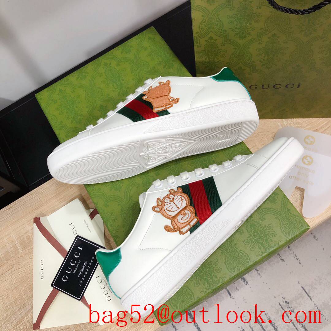 gucci ace disney women and men couples leather flat sneakers white shoes