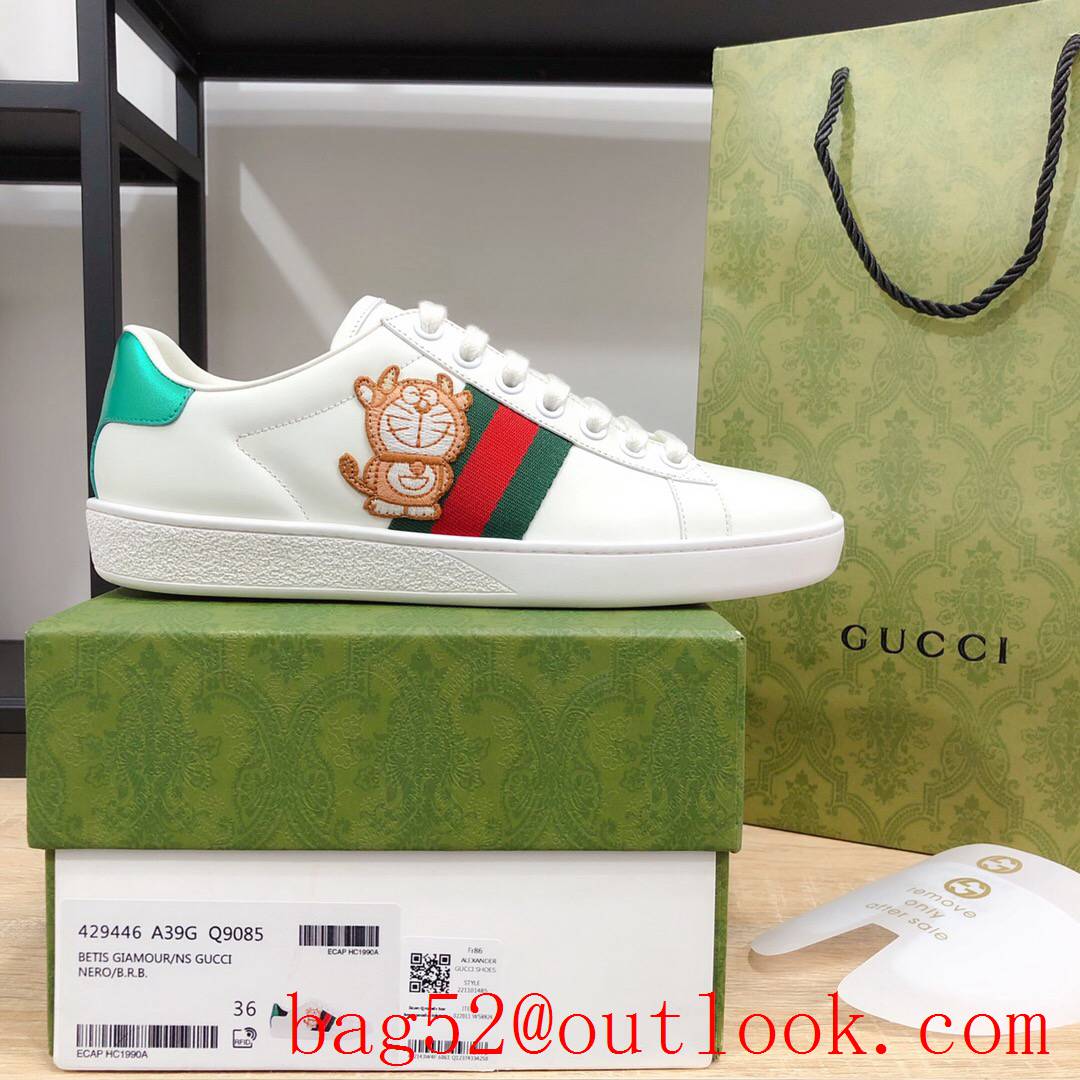 gucci ace disney women and men couples leather flat sneakers white shoes