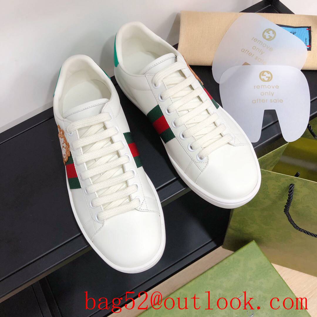 gucci ace disney women and men couples leather flat sneakers white shoes