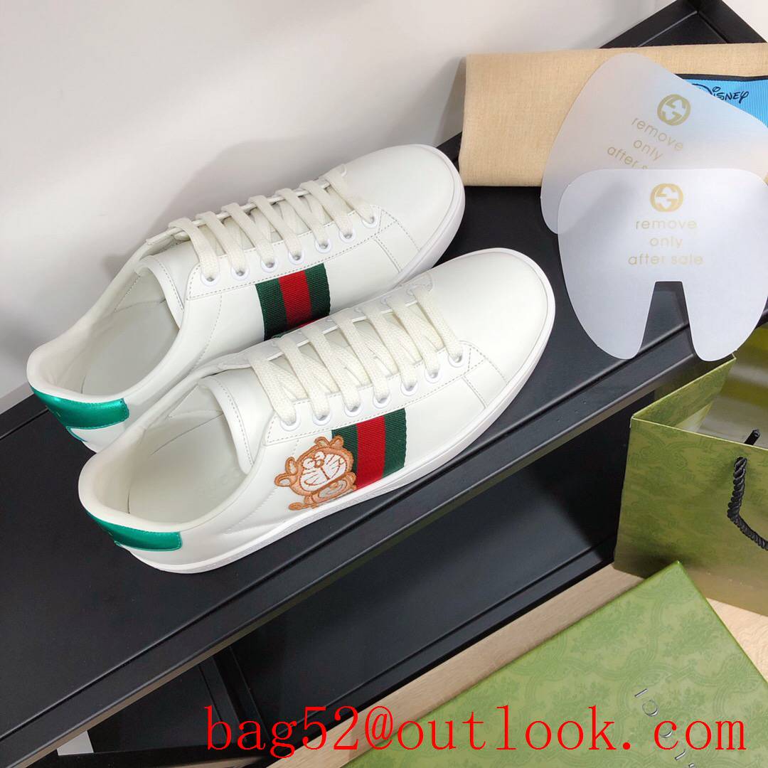 gucci ace disney women and men couples leather flat sneakers white shoes