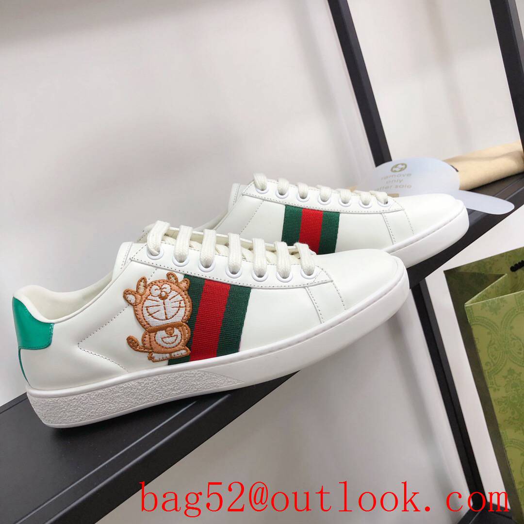 gucci ace disney women and men couples leather flat sneakers white shoes