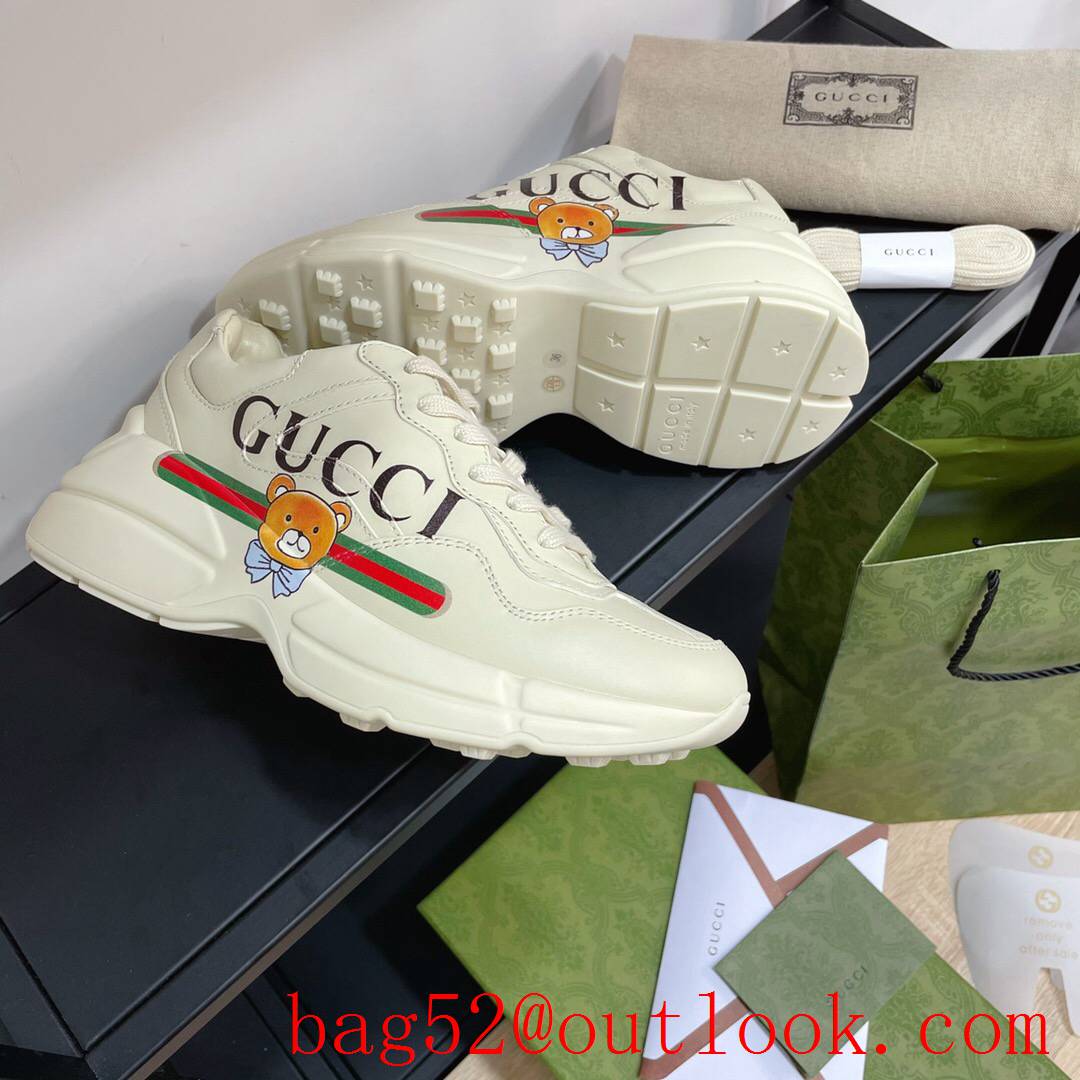 gucci bear for women and men couples leather phyton sneakers shoes