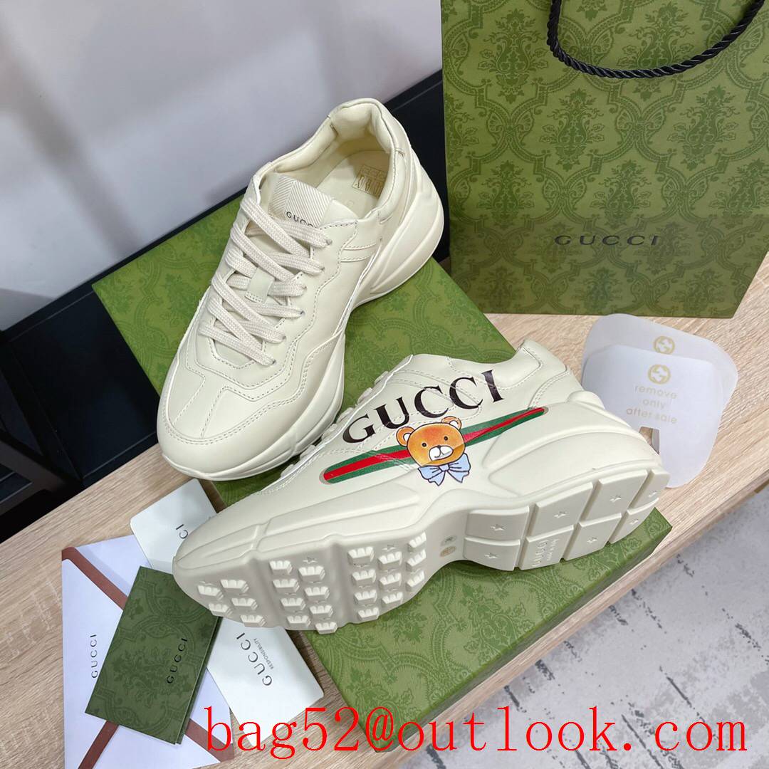 gucci bear for women and men couples leather phyton sneakers shoes