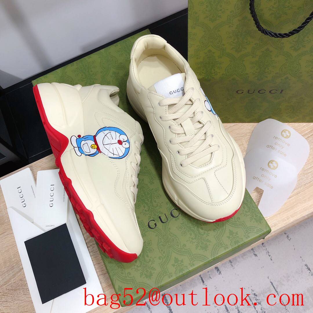 gucci Doraemon for women and men couples leather phyton sneakers shoes
