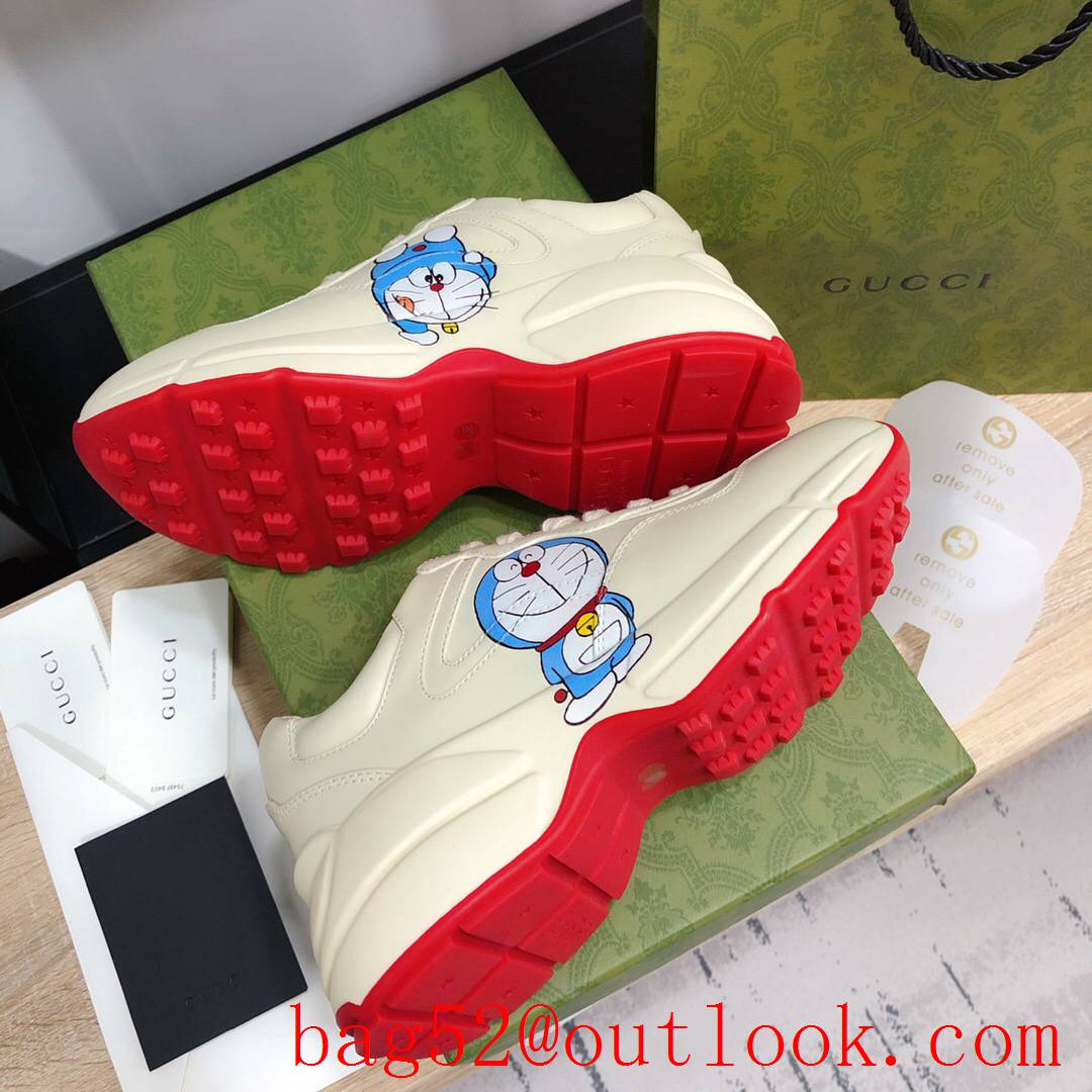 gucci Doraemon for women and men couples leather phyton sneakers shoes