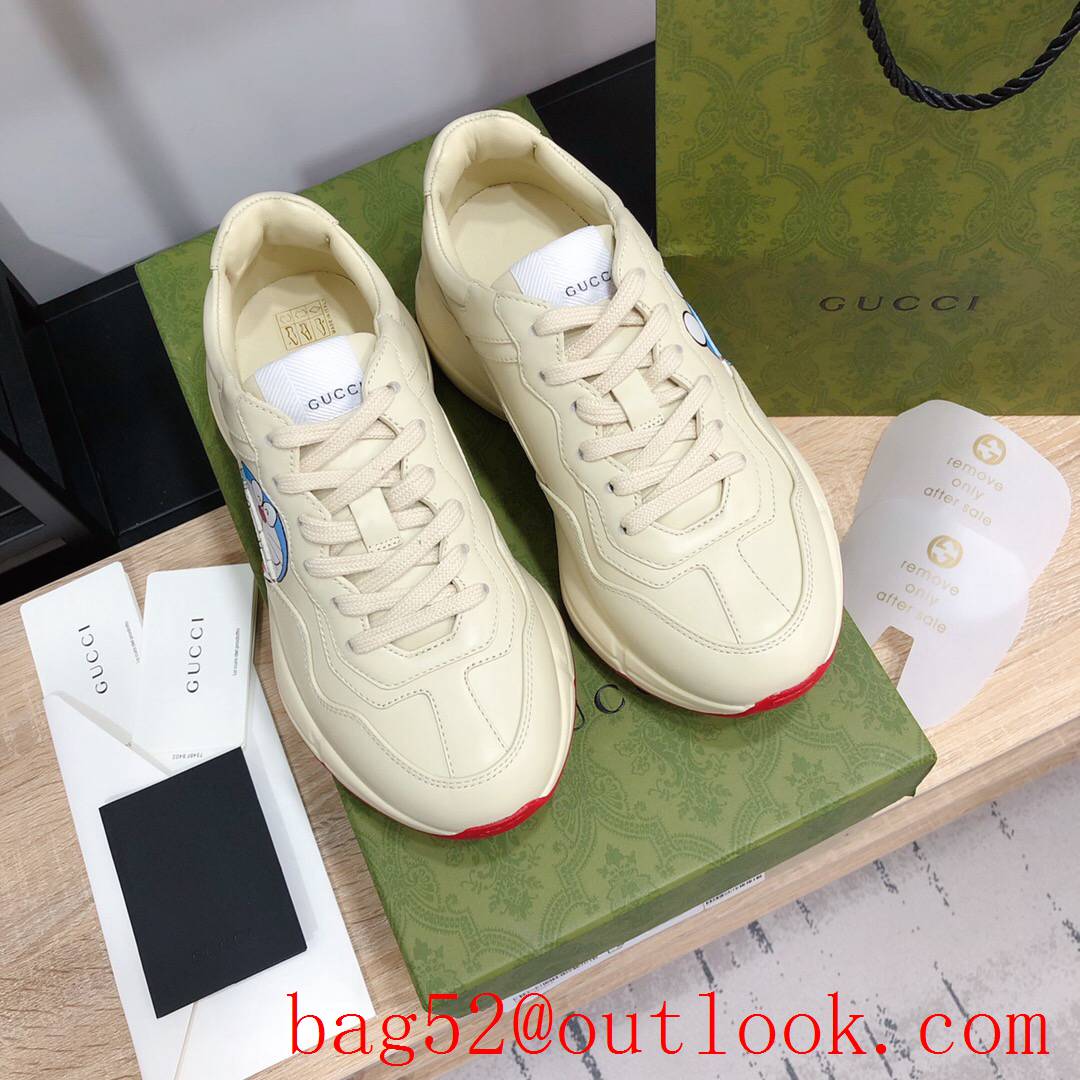 gucci Doraemon for women and men couples leather phyton sneakers shoes