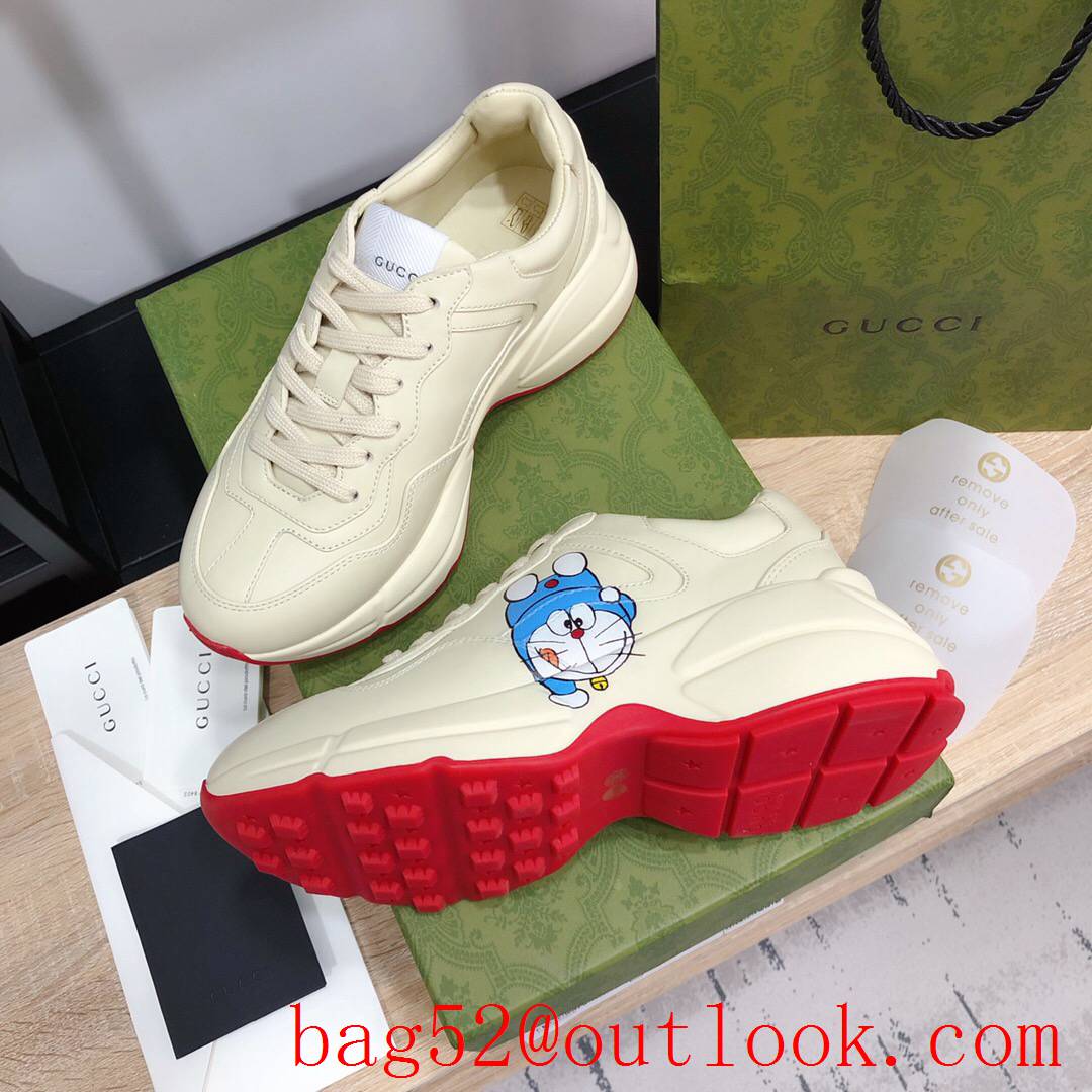 gucci Doraemon for women and men couples leather phyton sneakers shoes