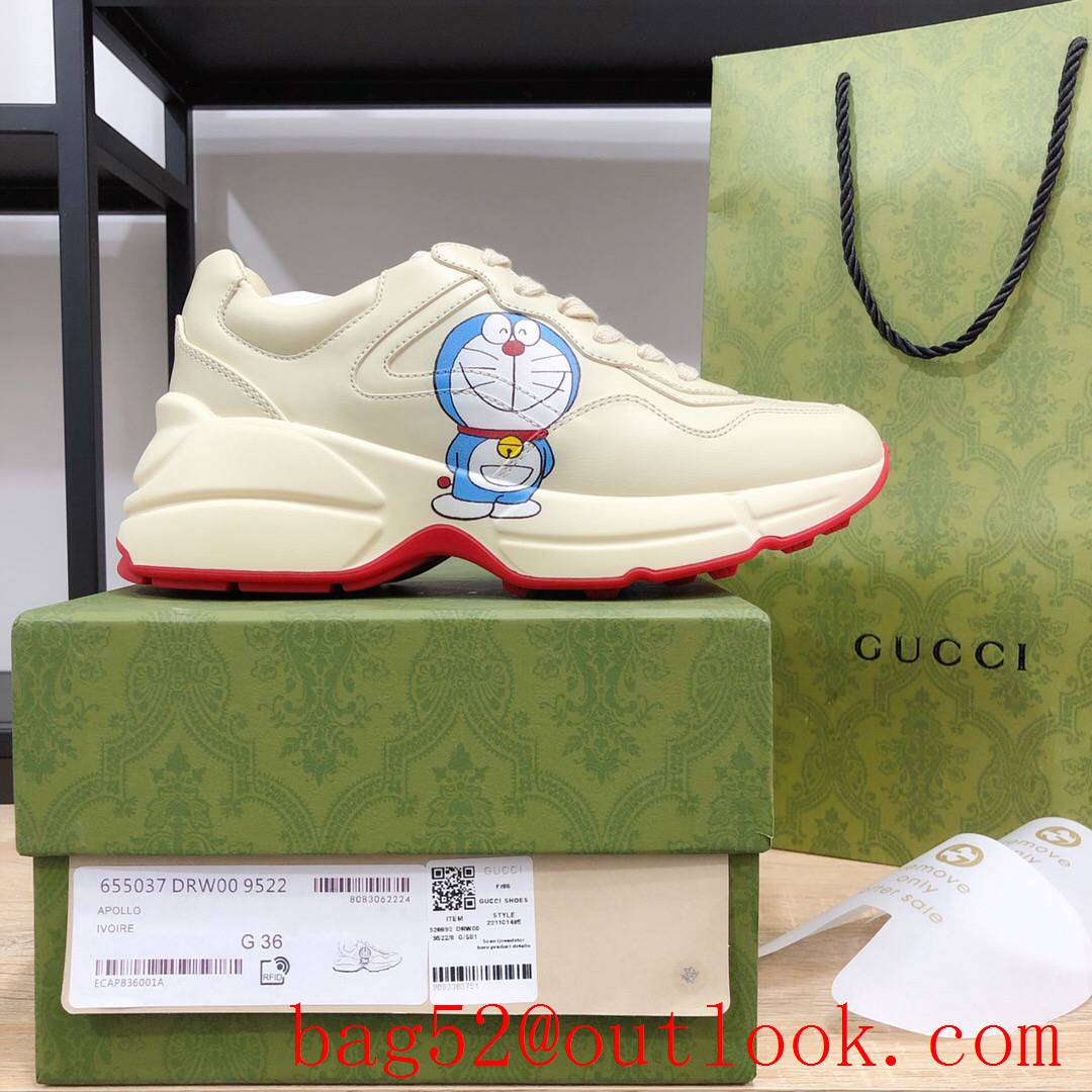 gucci Doraemon for women and men couples leather phyton sneakers shoes