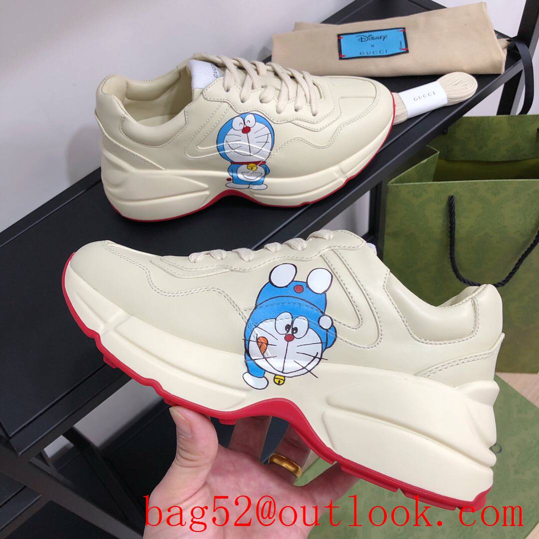 gucci Doraemon for women and men couples leather phyton sneakers shoes