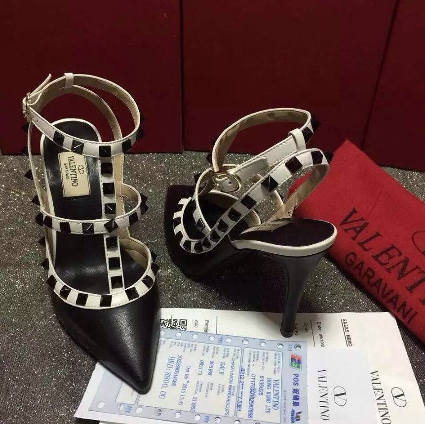 valentino black v heels cream sandals stud shoes