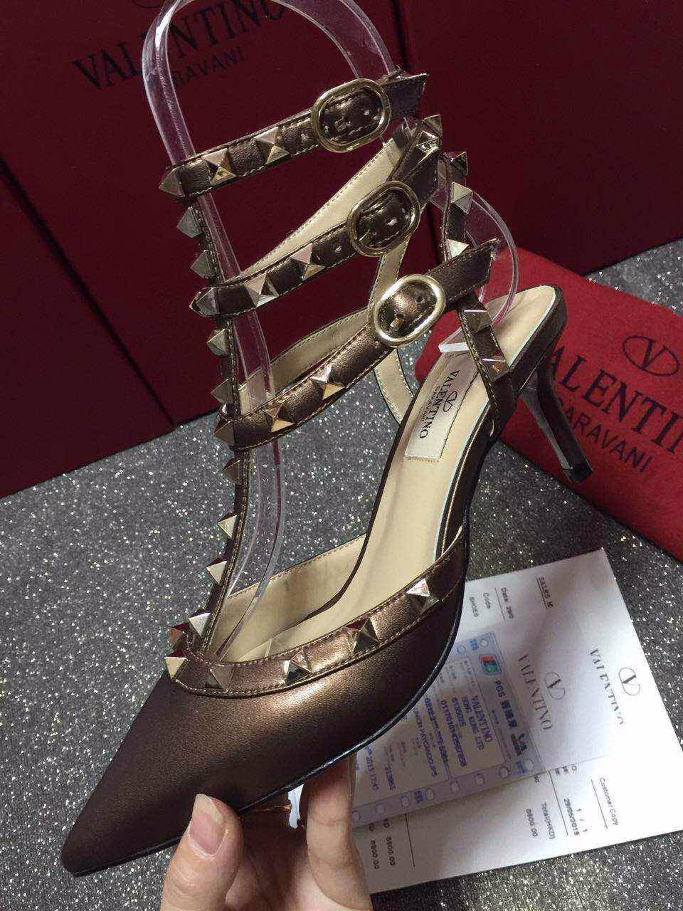 valentino sandals heels coffee stud dark shoes