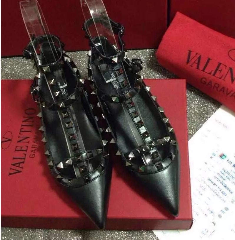 valentino tribute black stud sandals flats shoes