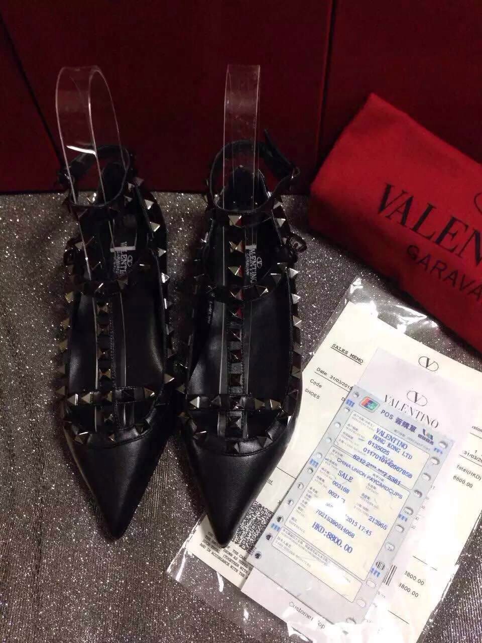 valentino tribute black stud sandals flats shoes