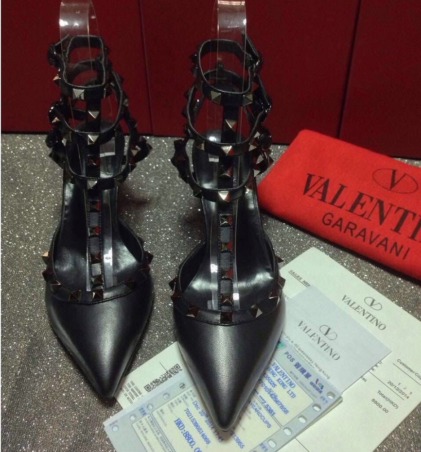 valentino black tribute stud sandals heels shoes