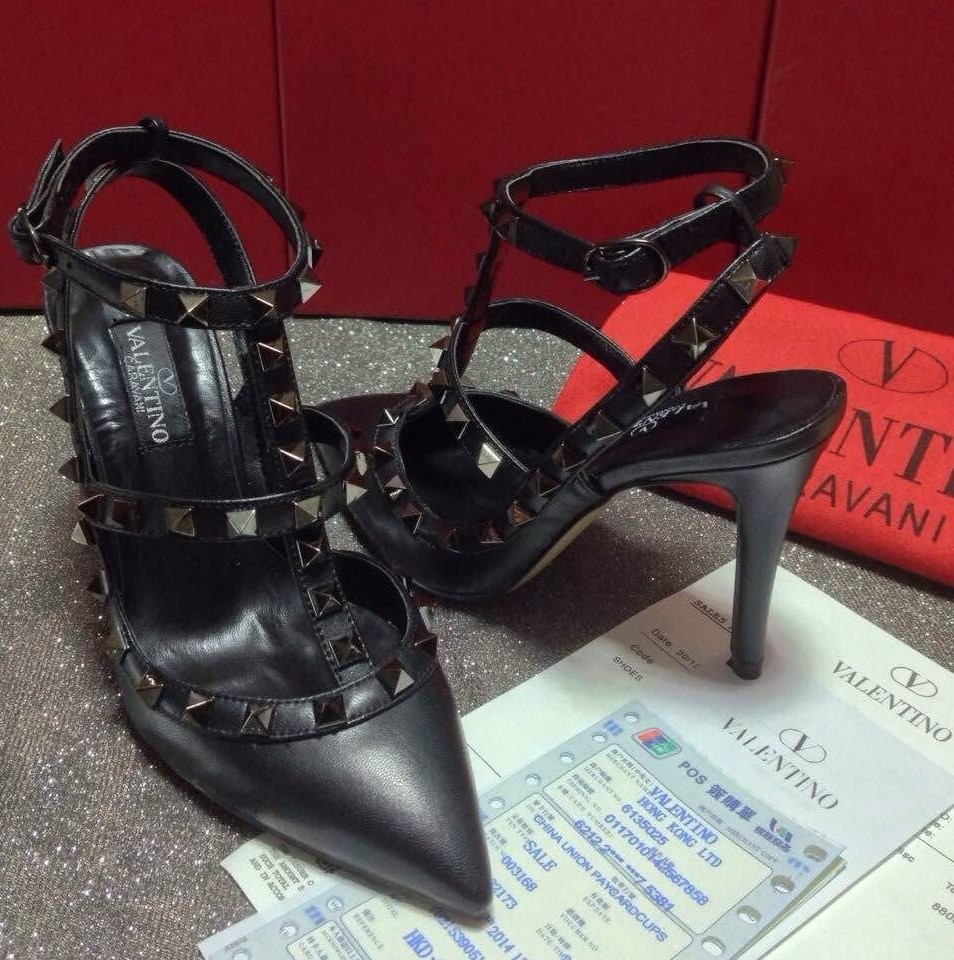 valentino smooth black stud sandals heels shoes