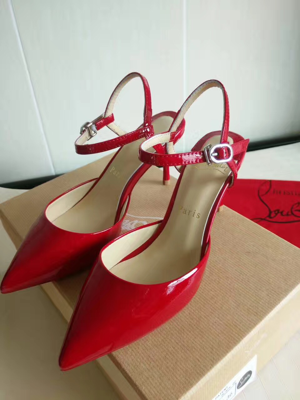 Christian Louboutin 7cm paint heels sandals red shoes