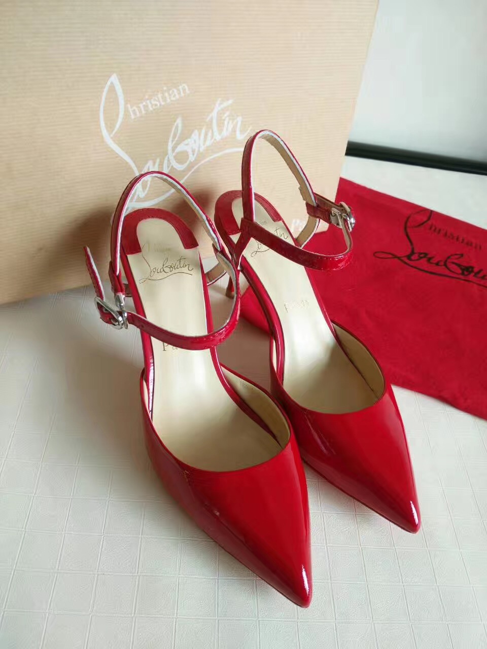 Christian Louboutin 7cm paint heels sandals red shoes