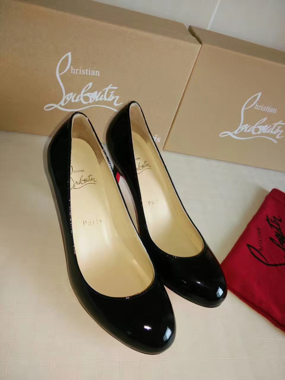 Christian Louboutin CL sandals 7cm heels black shoes