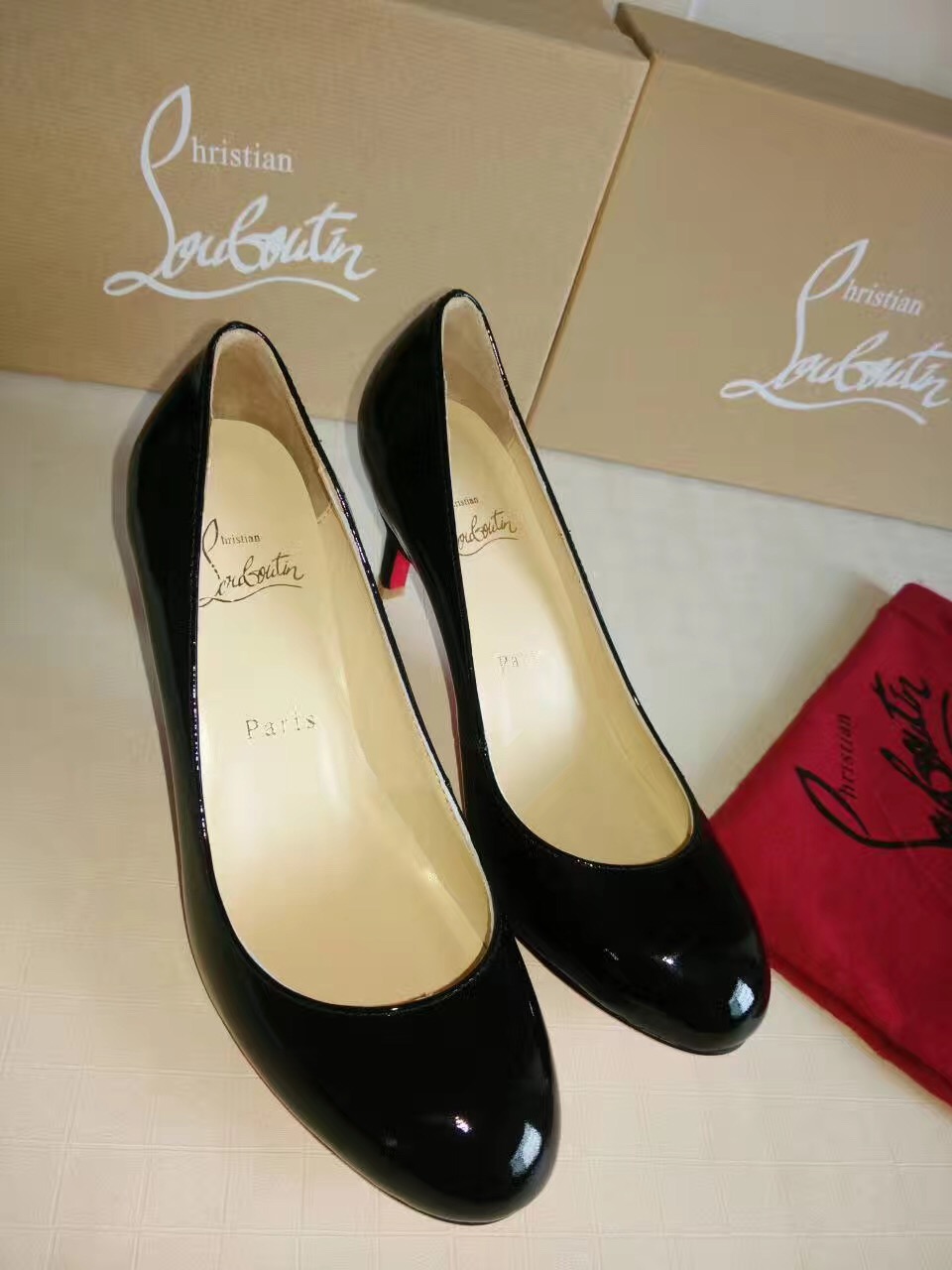 Christian Louboutin CL sandals 7cm heels black shoes