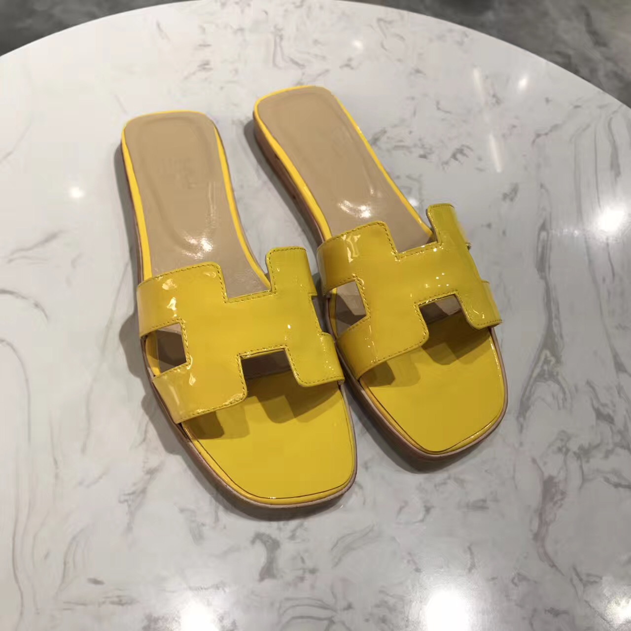hermes slippers yellow