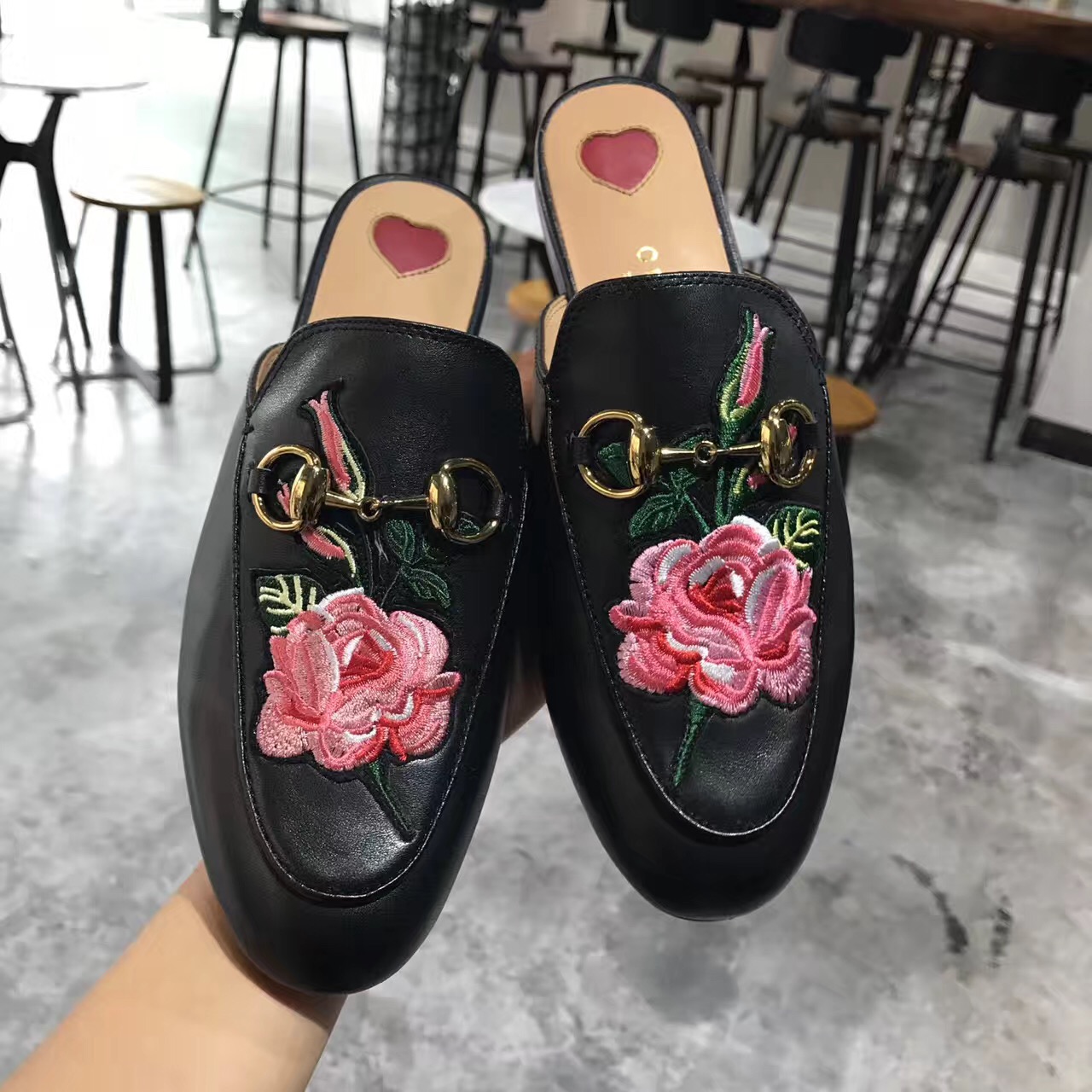 black flower shoes