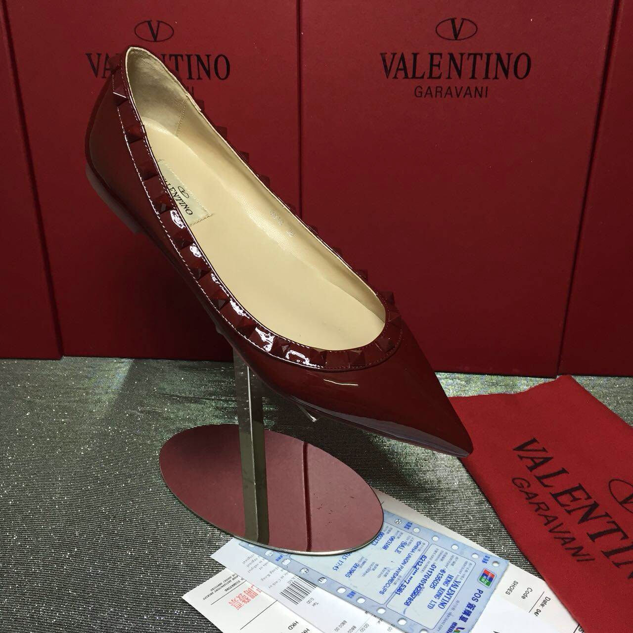valentino paint wine stud sandals flats shoes