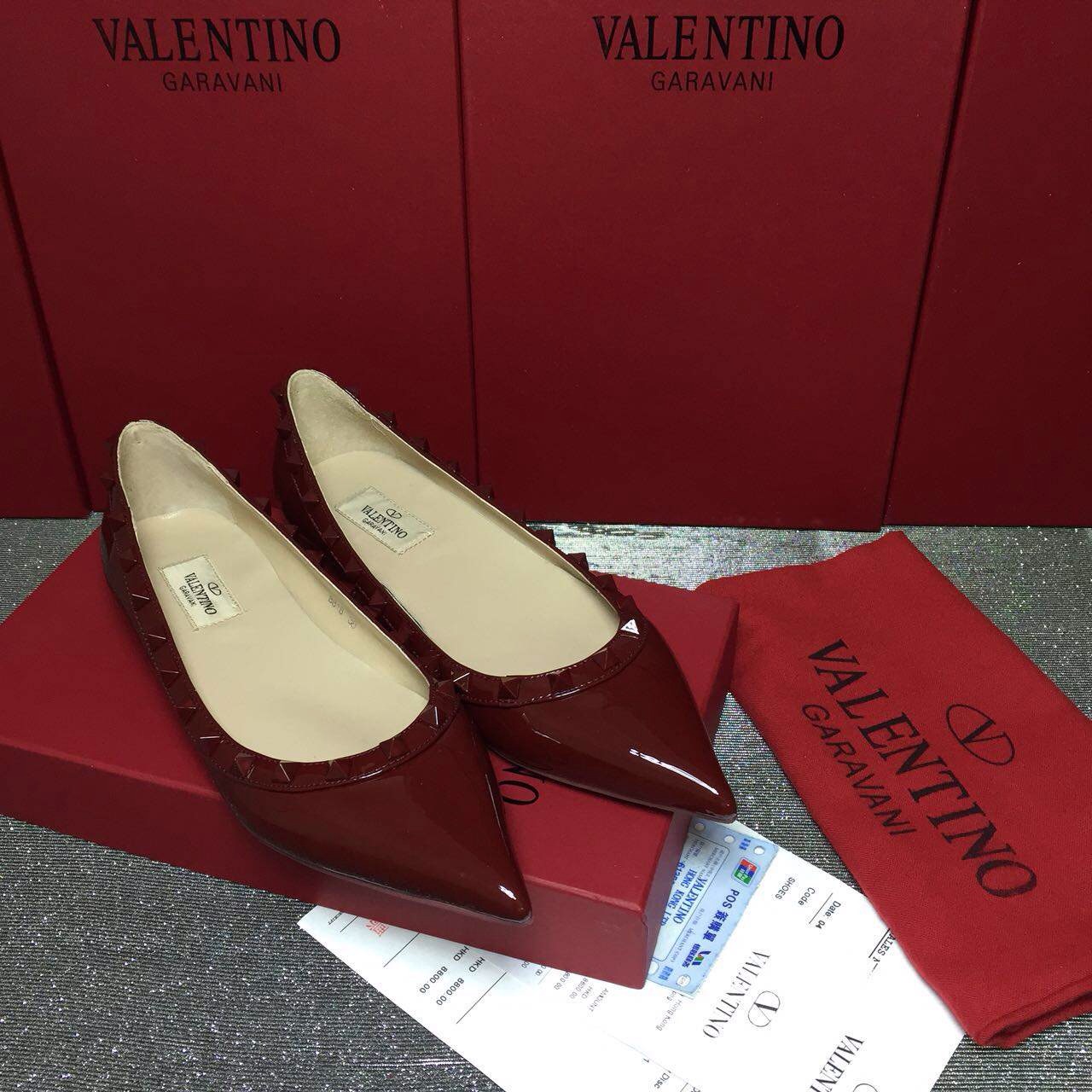valentino paint wine stud sandals flats shoes