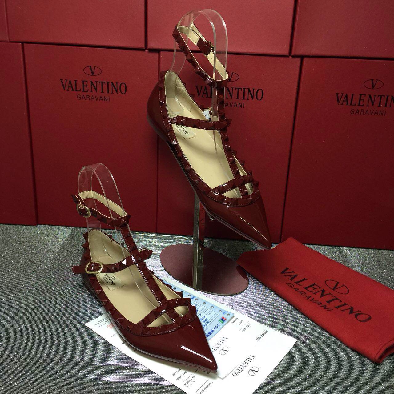 valentino paint wine stud sandals flats shoes